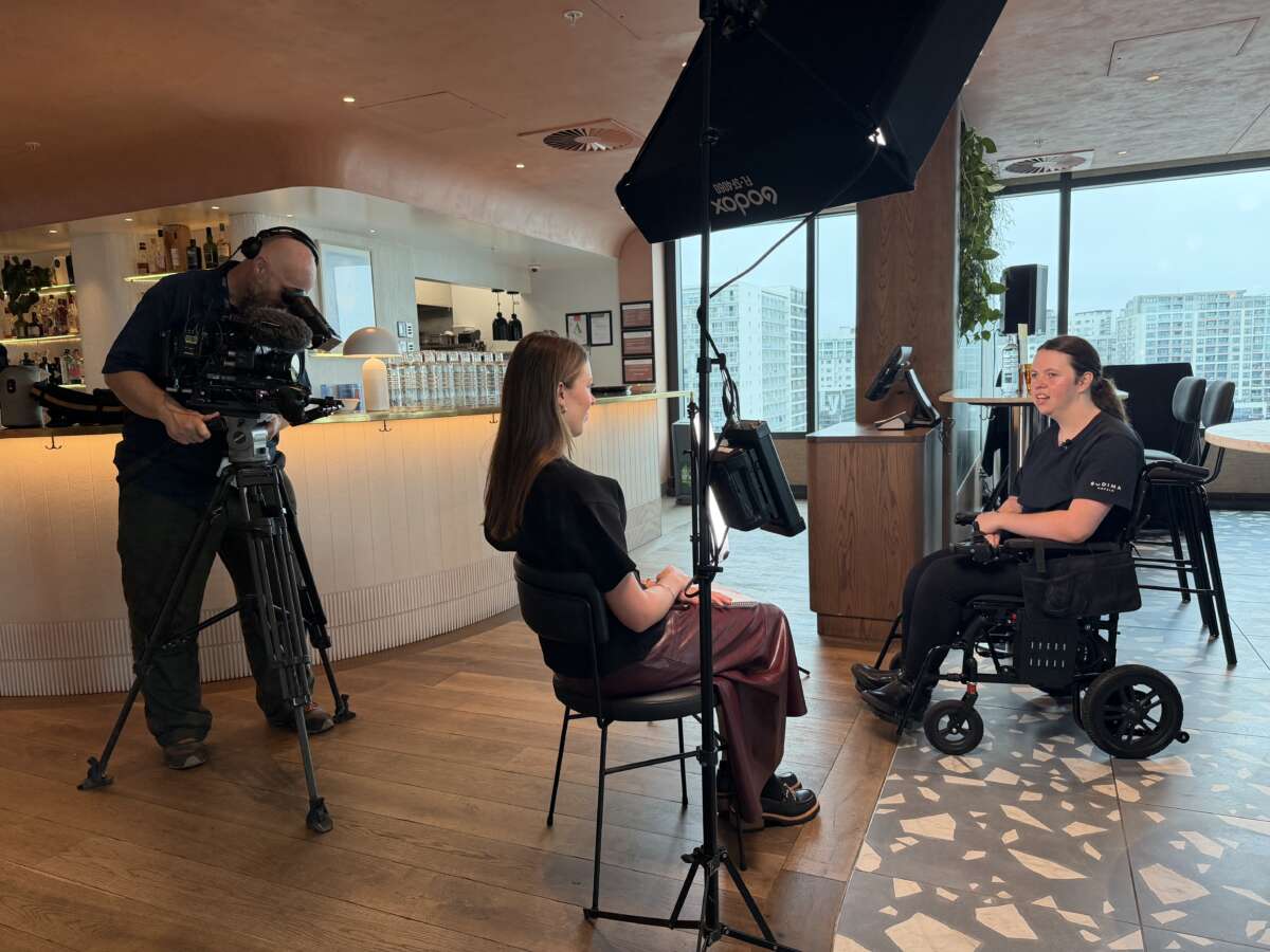 Image is Zoe being interviewed