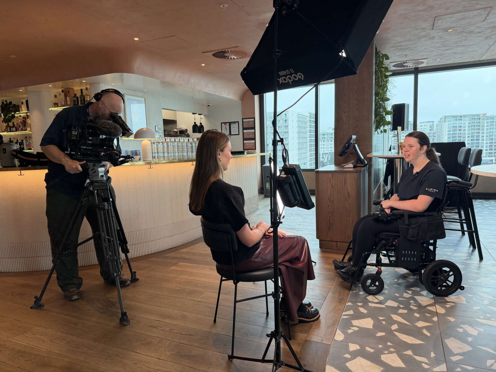 Image is Zoe being interviewed