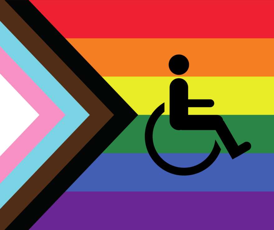 Pride and Transgender Rainbow flag with wheelchair sign